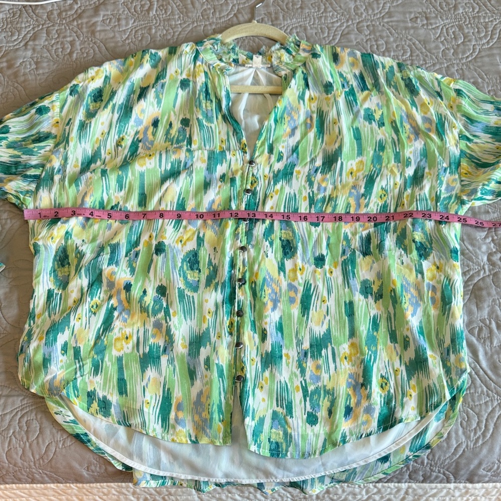 Pilcro Tavi Lightweight Button Front Blouse Green & Yellow size XL - Picture 14 of 16